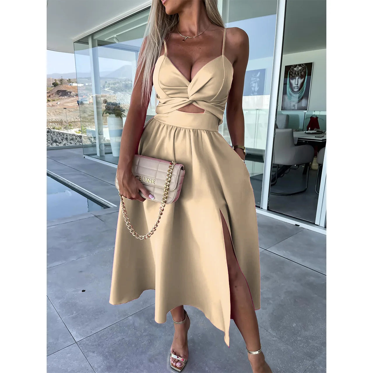 Backless V-Neck Camis Dress Rich Allure