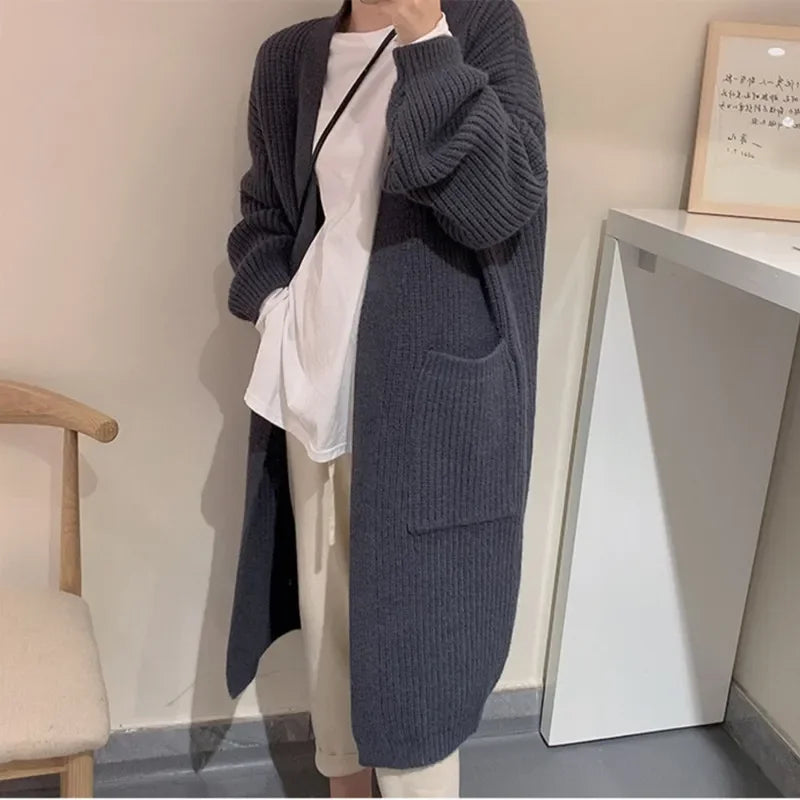 Plush Wave Maxi Knit Pocket Cardigan