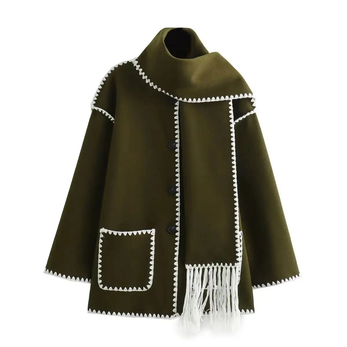 Cozy Weave Scarf Splice Wool Coat