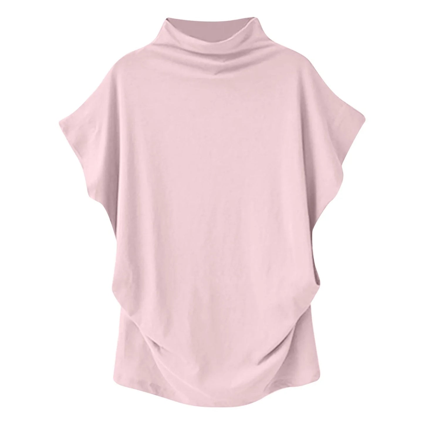 Soft Pleated Turtleneck Short Sleeve Top