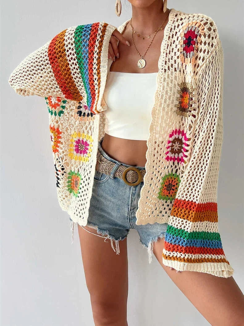 Boho Floral Knit Vacation Cardigan