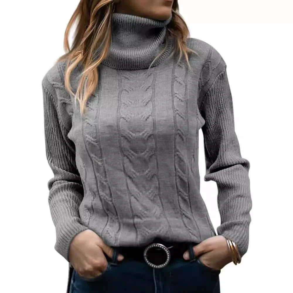 Retro Knit Patchwork Turtleneck Sweater