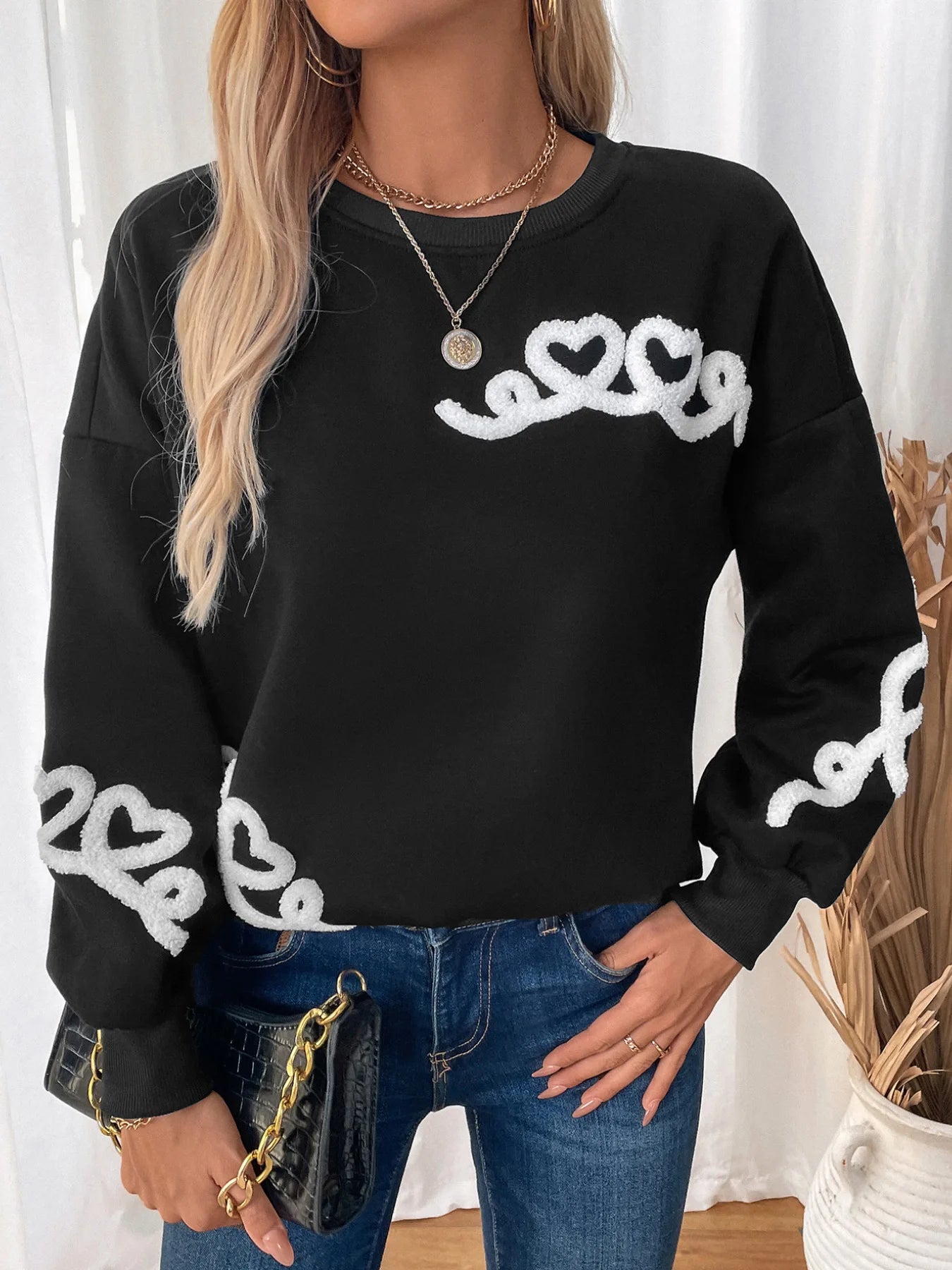 Embroidered Black Cozy Hoodie
