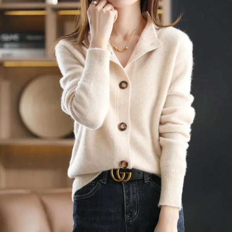 Retro Knit Stand Collar Cardigan