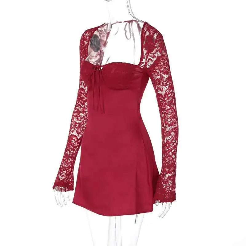 Lace Glam Patchwork A-Line Mini Dres
