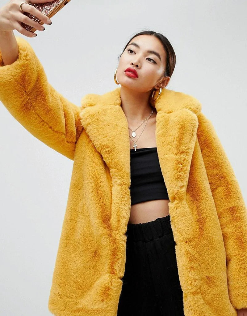 PlushLuxe Long Lapel Fur Coat