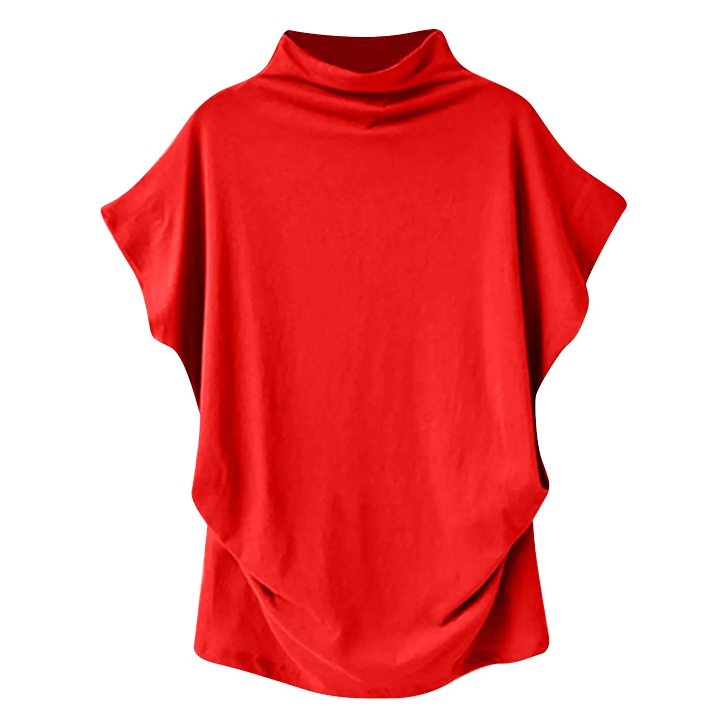 Soft Pleated Turtleneck Short Sleeve Top