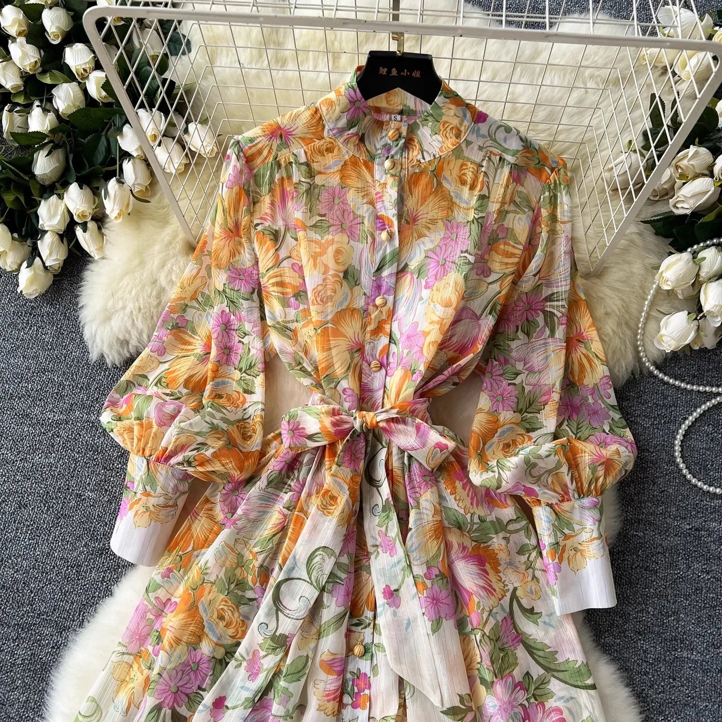 Silk Chiffon Floral A-Line Dress