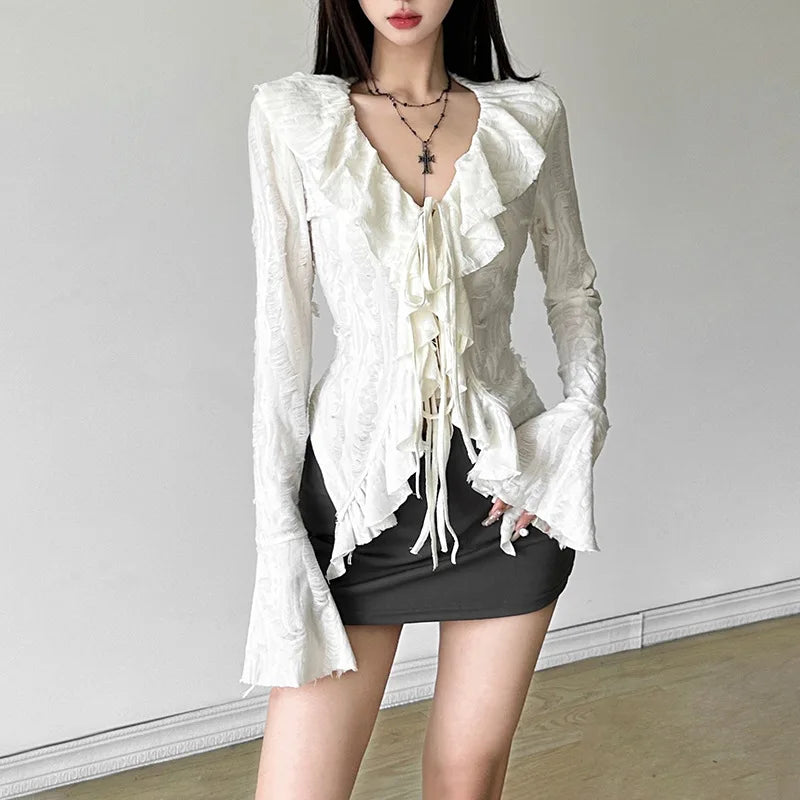 Ruffle Charm Irregular Street Blouse