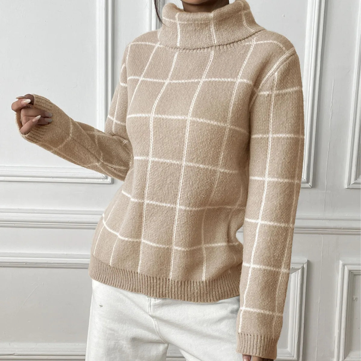 Plaid Muse Turtleneck Knit Sweater