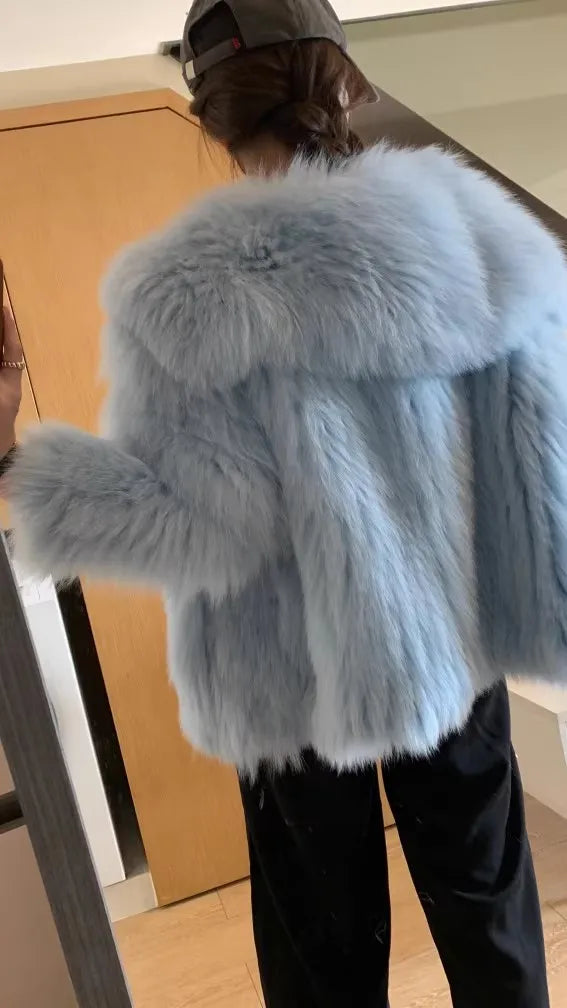 Navy Collar Faux Fur Jacket