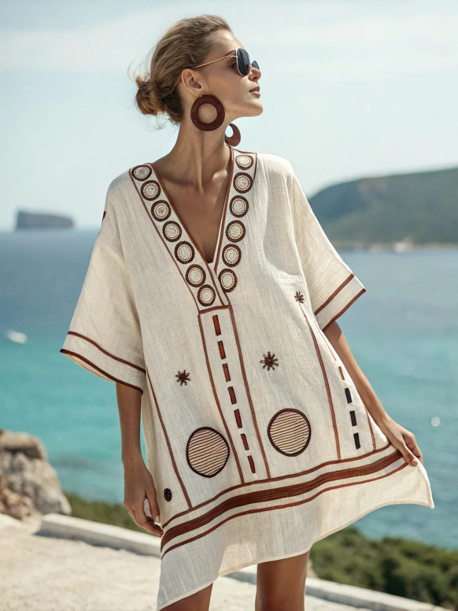 Coastal Bloom V-Neck Holiday Dress