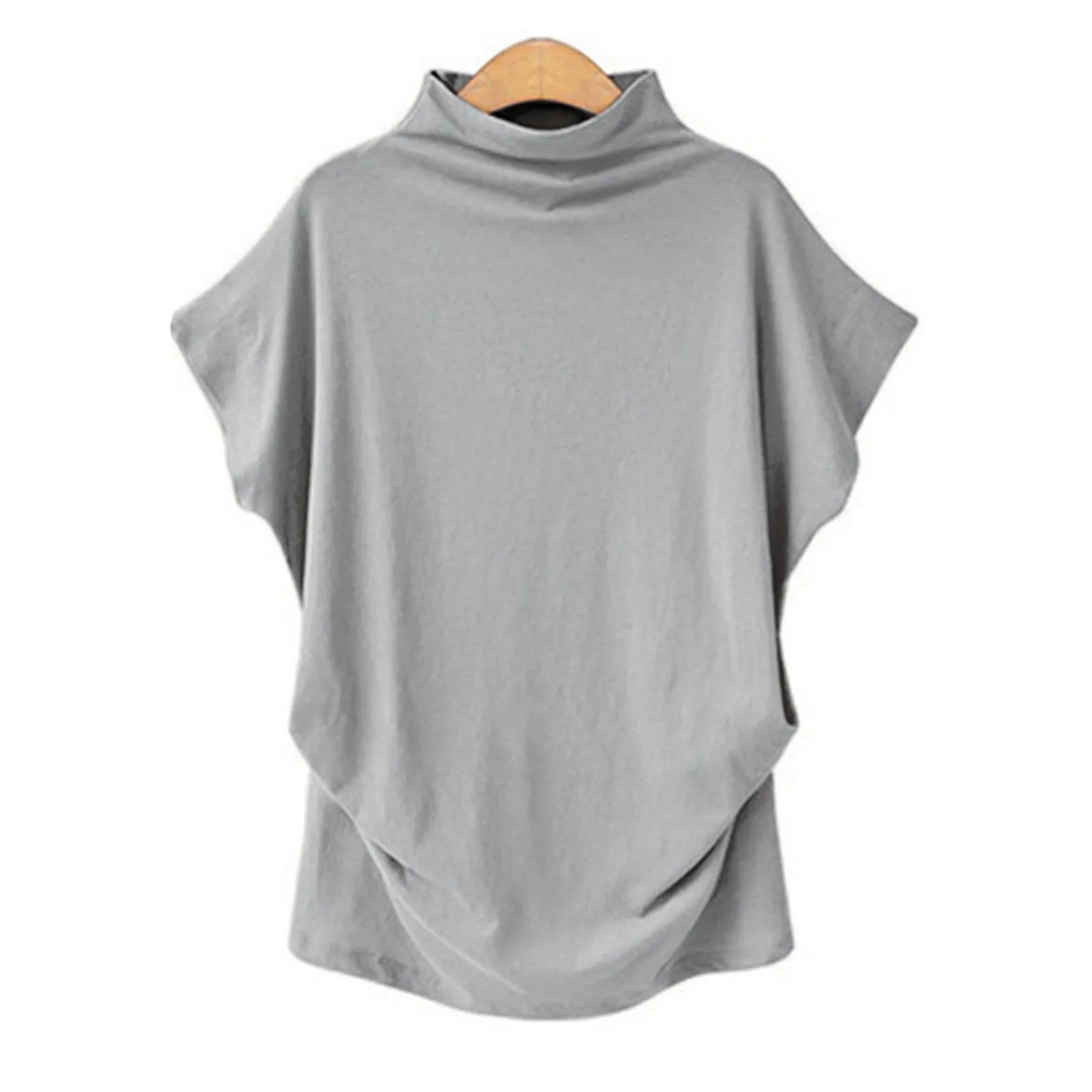 Soft Pleated Turtleneck Short Sleeve Top