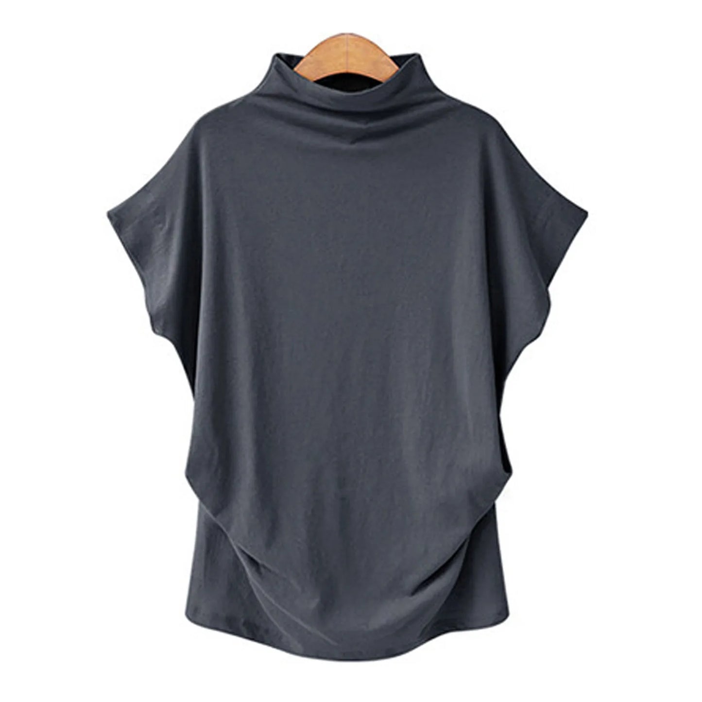 Soft Pleated Turtleneck Short Sleeve Top