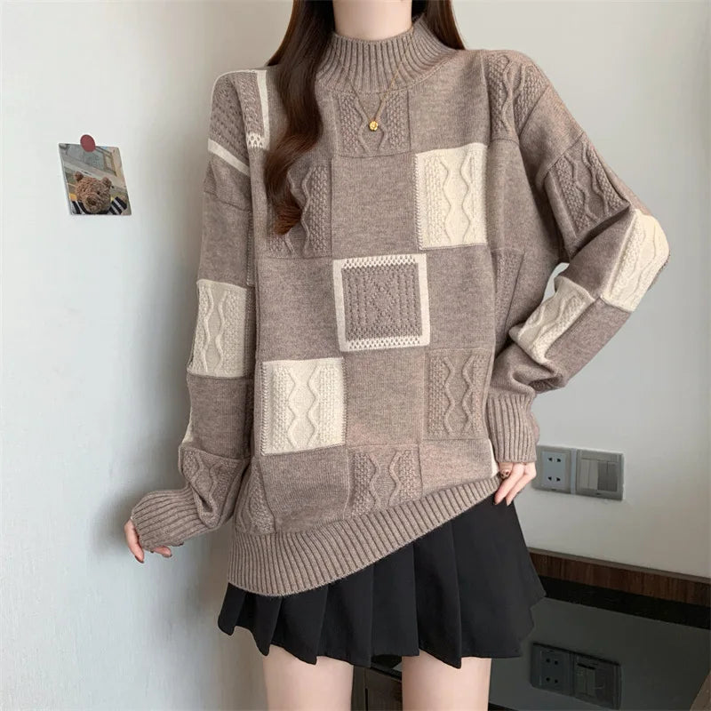 Loose Fit Color Block Knit Sweater