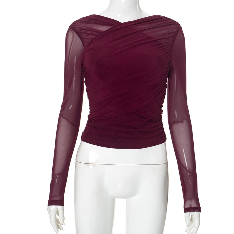 Luxe Sheer Cross Neck Mesh Top