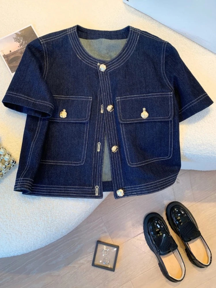 Cropped Denim Jean Jacket Rich Allure