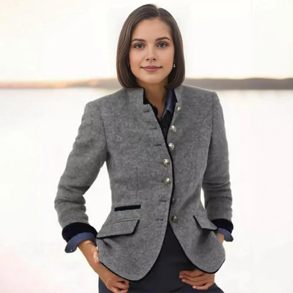 Contrast Color Woolen Cardigan Coat