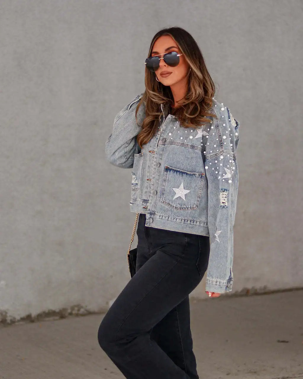 Glam Starry Beaded Denim Jacket