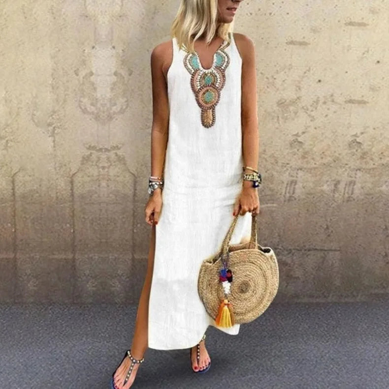 Cotton Slit Hem Boho Dress