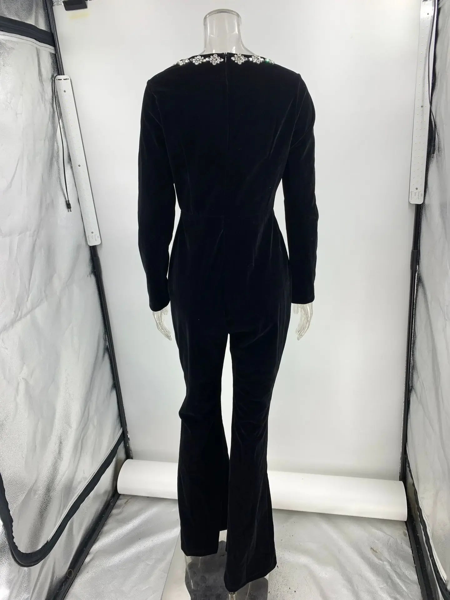Black Velour Flare Jumpsuit