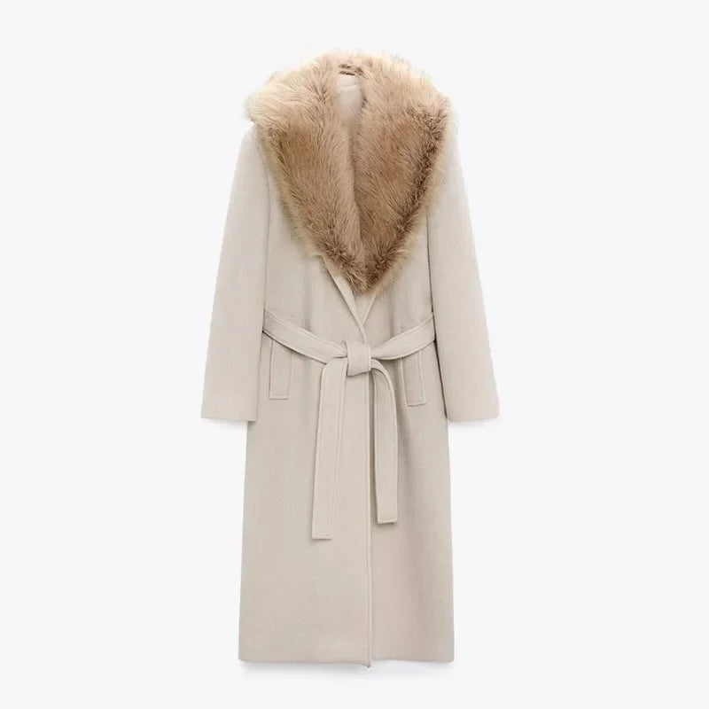 Fur Lapel Wool Overcoat