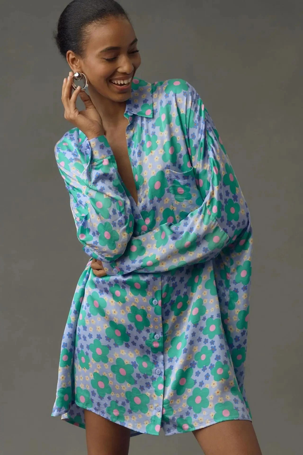 Chic Doodle Print Cardigan Dress Rich Allure
