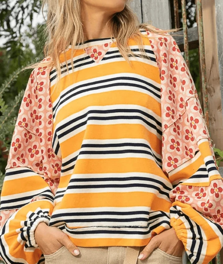 Vibrant Floral Stripe Hoodie