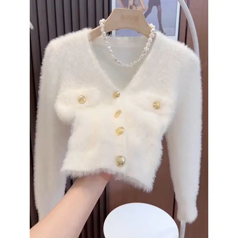 Elegant Muse V-Neck Knit Cardigan Rich Allure