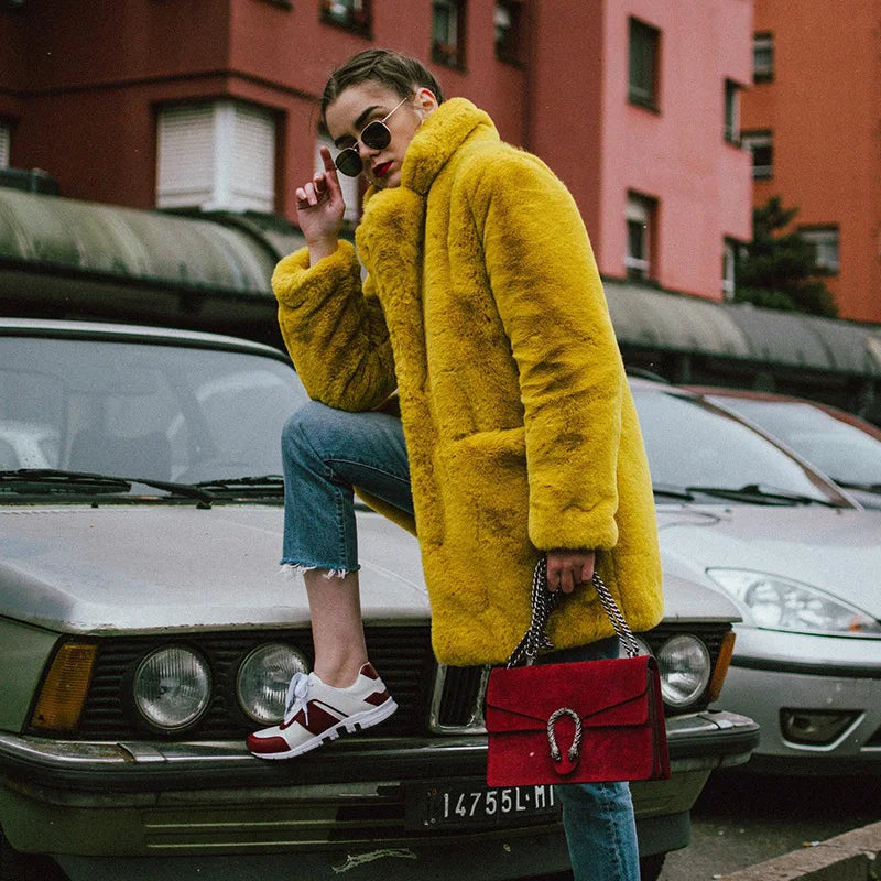 PlushLuxe Long Lapel Fur Coat