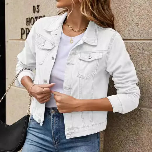 Washed Denim Turn-Down Collar Jacket