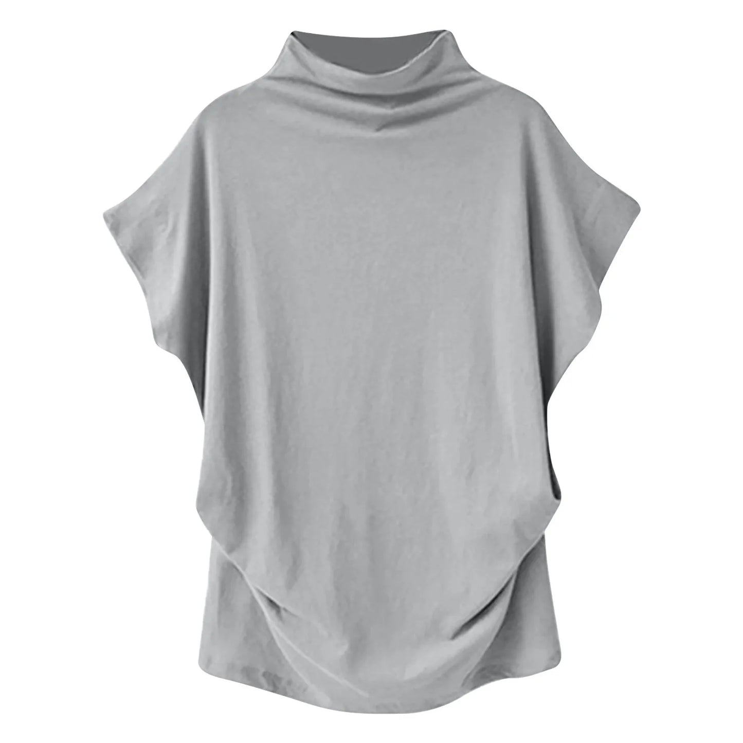 Soft Pleated Turtleneck Short Sleeve Top