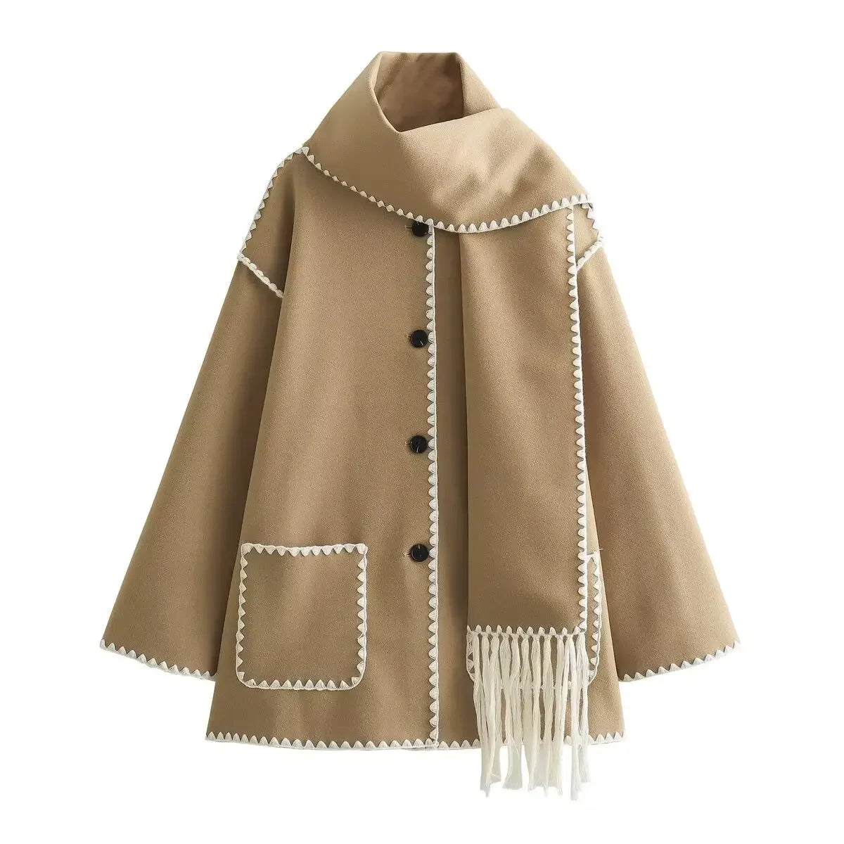 Cozy Weave Scarf Splice Wool Coat