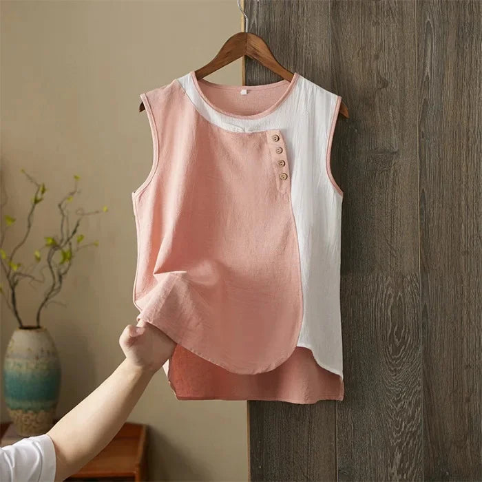 Asymmetric Cotton Linen Top