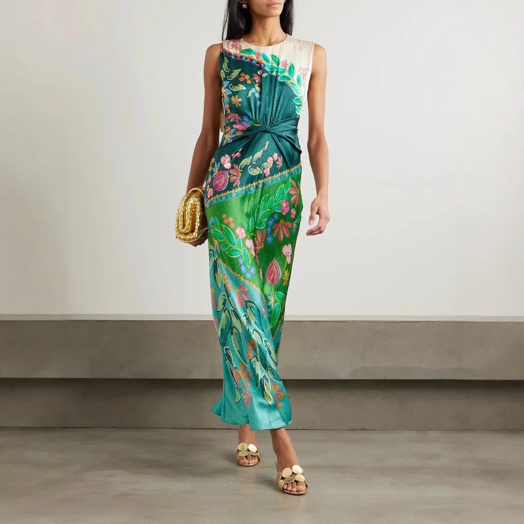 Twist Bloom Satin High Waist Dress