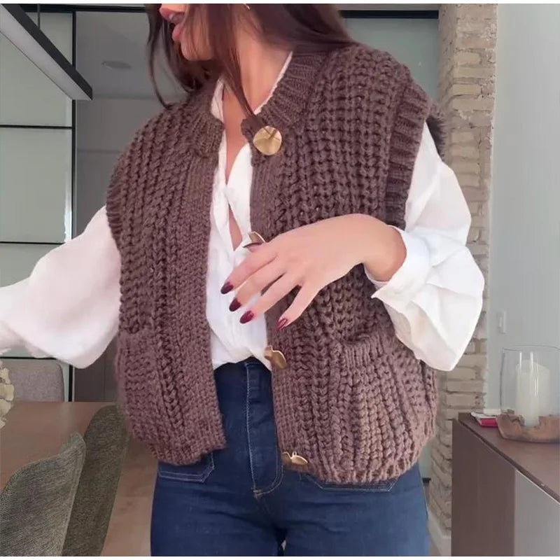 Cozy Chic Knitted Brown Vest