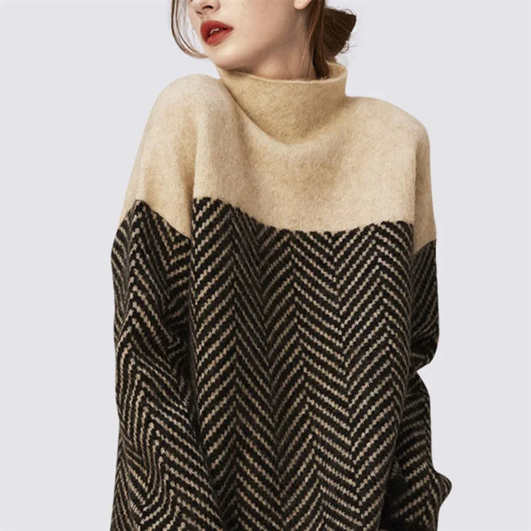 Cozy Hue Contrast Turtleneck Sweater