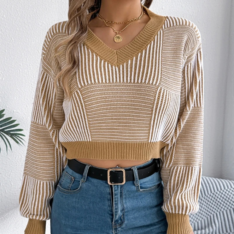 Striped Charm V-Neck Crop Sweater