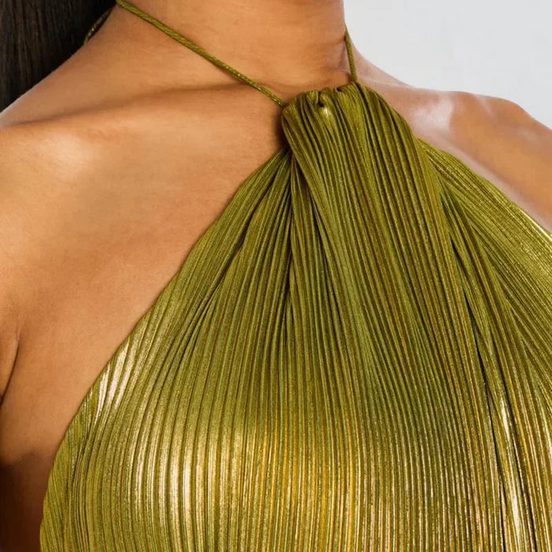 Gold Halter High Split Gown
