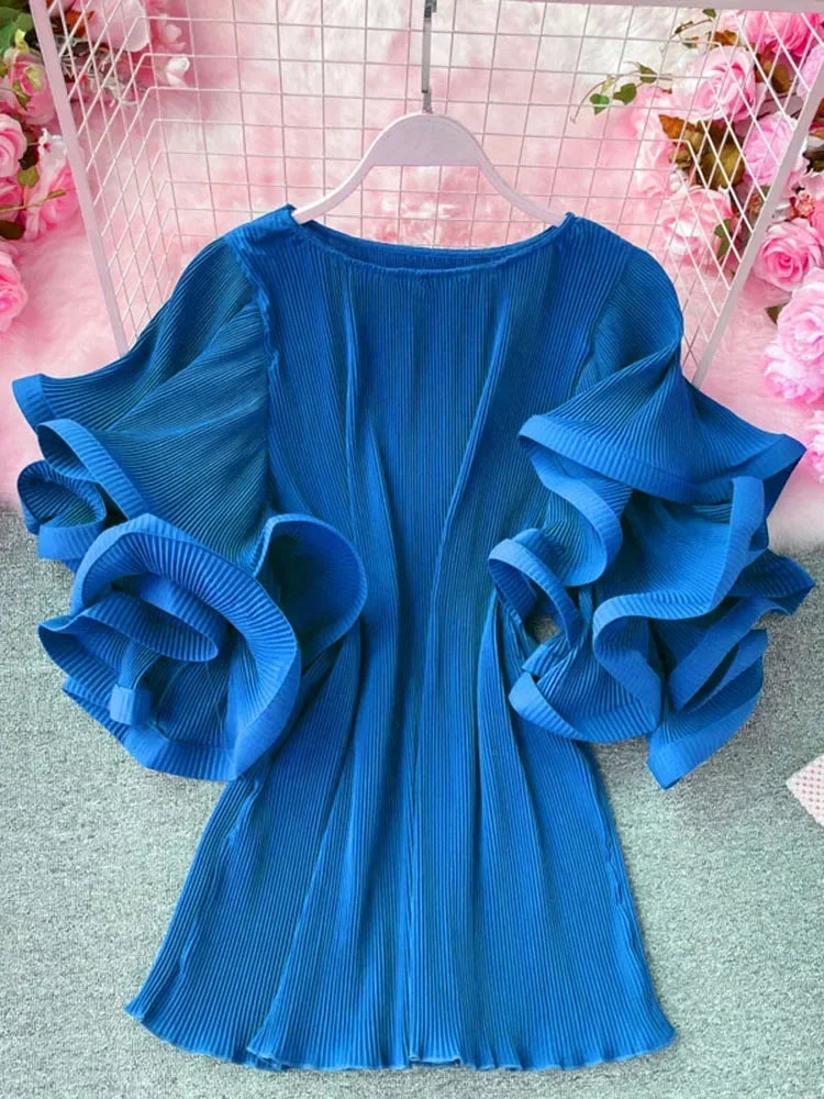 Flutter Grace Pleated Chiffon Blouse Rich Allure