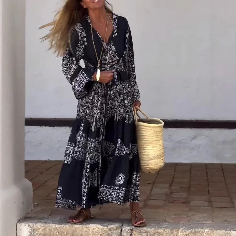 Boho Spirit Ethnic Print Maxi Dress