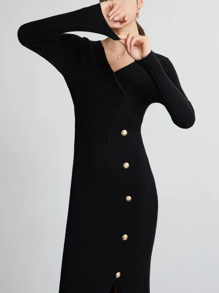 VeltriKnit V-Neck Maxi Sweater Dress
