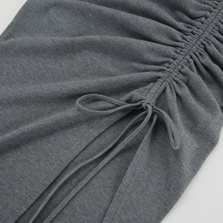 Off-Shoulder Lace-Up Maxi Dress