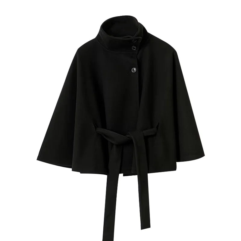 Snow Aura Belted Woolen Shawl Rich Allure