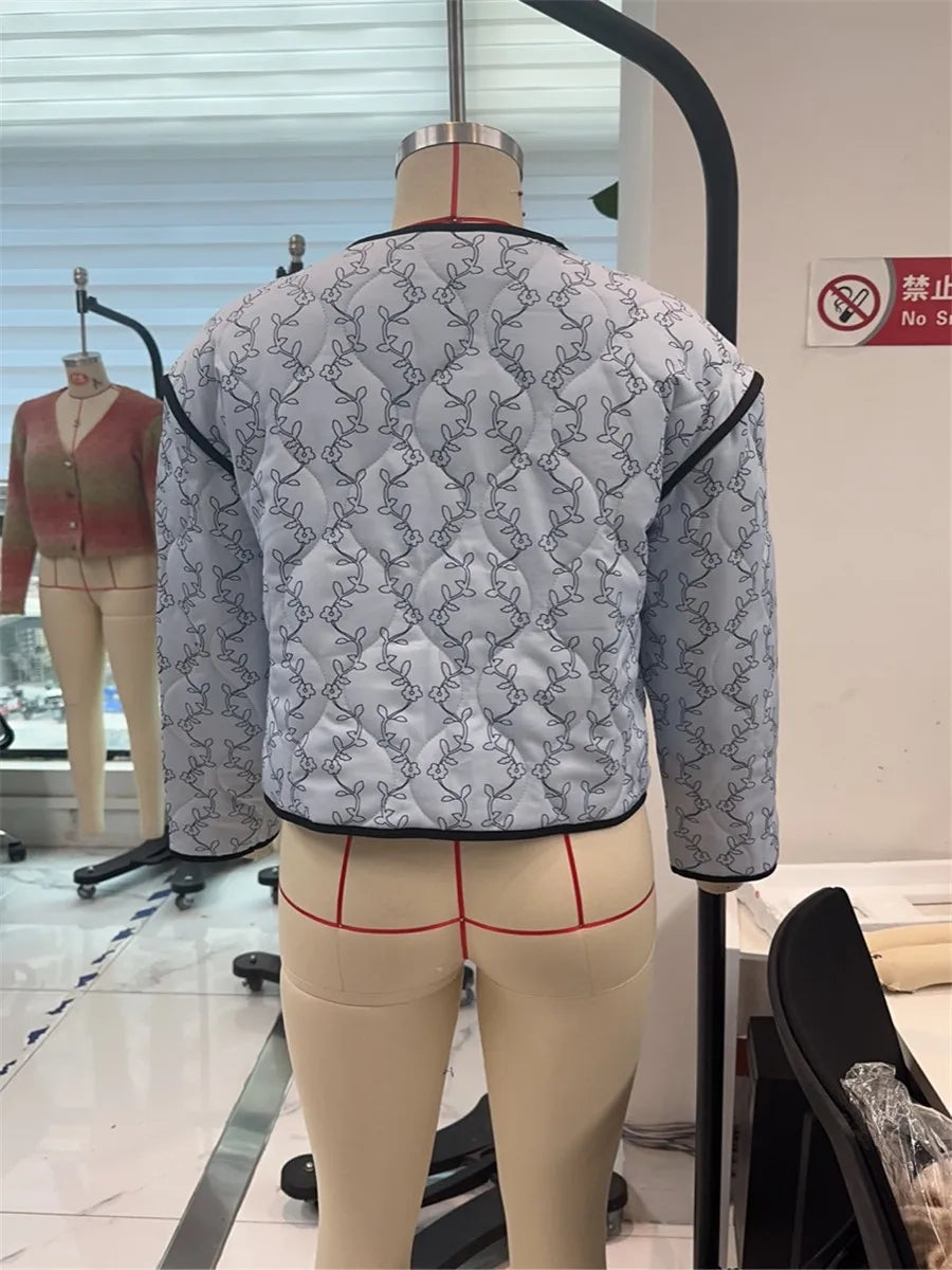 BloomGuard Floral Puffer Button Jacket