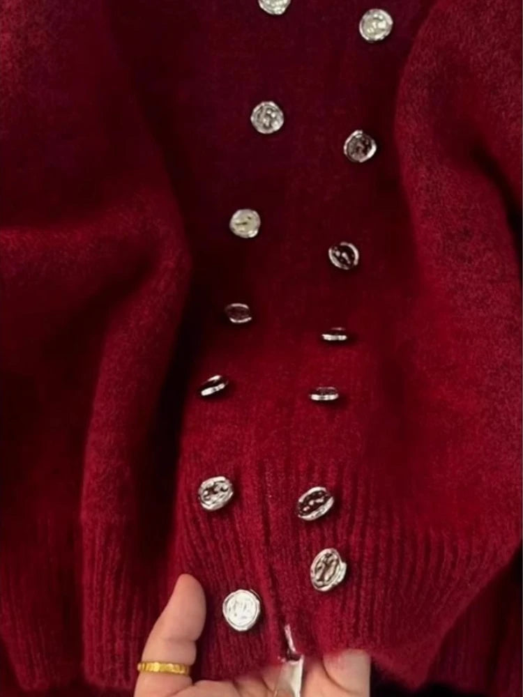 Luxe Fluff Double-Breasted Knit Cardigan