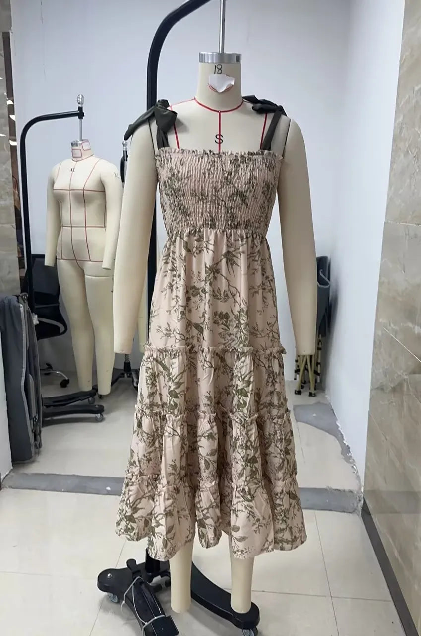 Floral Flare Tie-Shoulder Dress