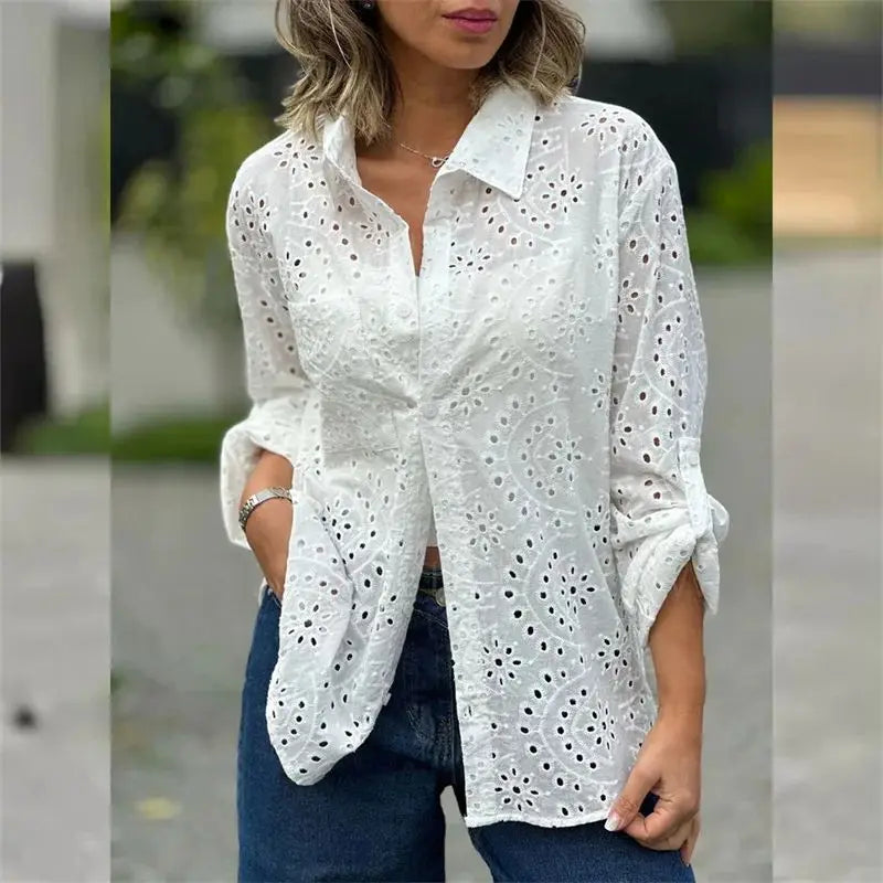 Elegant Hollow Out Long Sleeve Shirt
