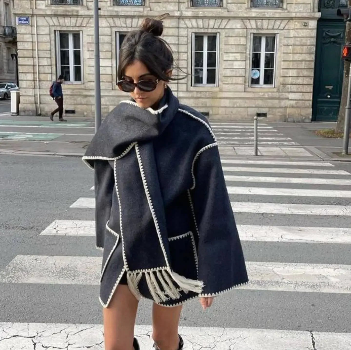 Cozy Weave Scarf Splice Wool Coat