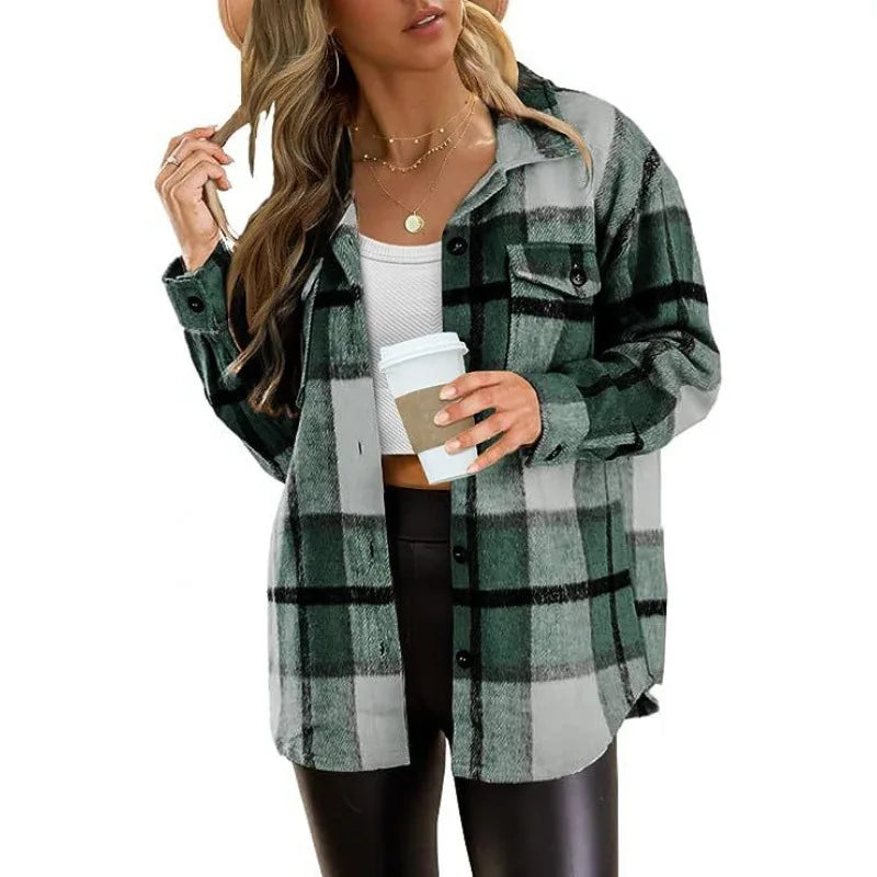 Cozy Plaid Button-Up Shacket Rich Allure